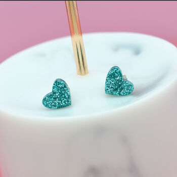 Mini Laser Cut Glitter Love Heart Earrings Studs, 5 of 12