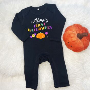 Personalised Bright First Halloween Babygrow, 2 of 3