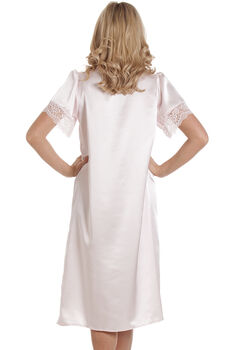 British Made Pale Pink Short Sleeved Satin Nightdress With Lace Detail Ladies Size 8 To 28 UK, 3 of 4