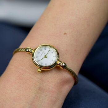 Gold Stainless Steel Roman White Dial Bangle Watch, 7 of 9