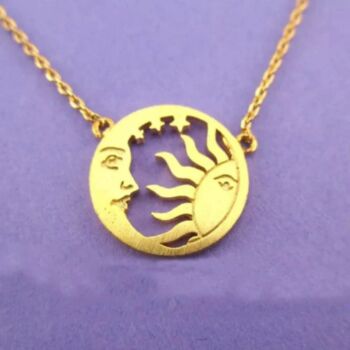 Gold Plated Sun Moon Small Round Disc Pendant Necklace, 4 of 5