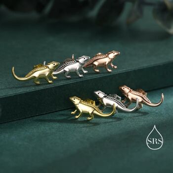 Sterling Silver Tiny Bearded Dragon Stud Earrings, 7 of 12