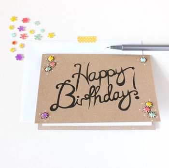 Happy Birthday Card, Hand Lettered Card With Flowers, 5 of 5