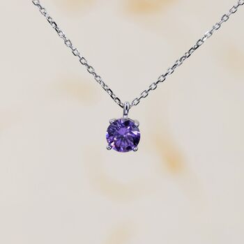 Sterling Silver Amethyst Purple Cz Pendant Necklace, 4 of 11
