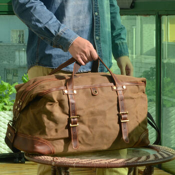 Handmade Vintage Look Waxed Canvas Duffel Bag, 2 of 12