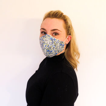 Women's Face Covering Blue Ditsy Flower, 2 of 6