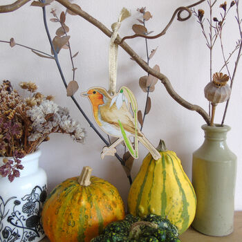 Robin And Snowdrop Wooden Hanging Decoration, 2 of 11