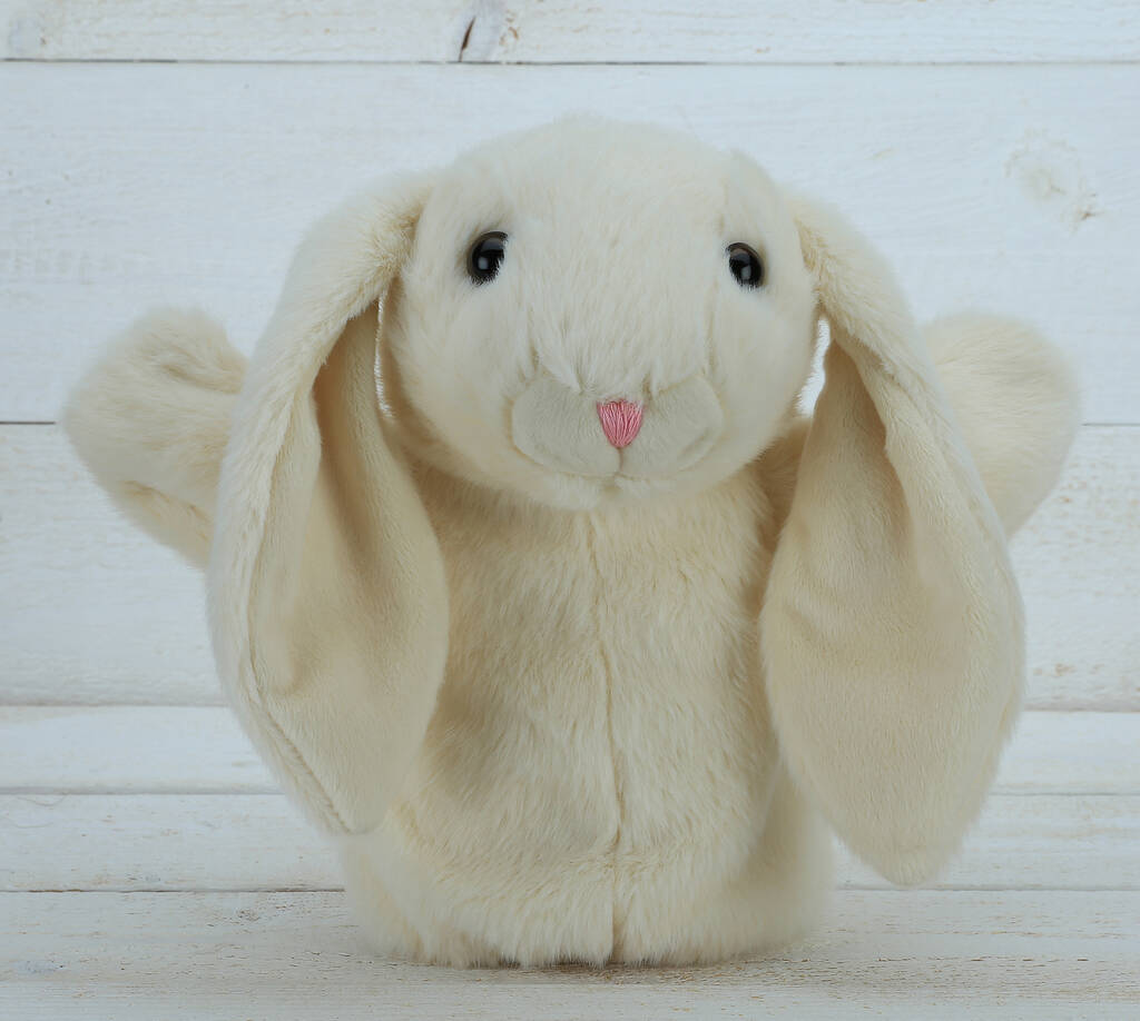 Cream Bunny Hand Puppet With Matching Mini Toy, 1 of 5