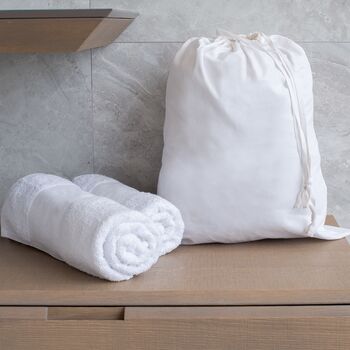 Personalised White Cotton Travel Laundry Bag Organiser, 6 of 8