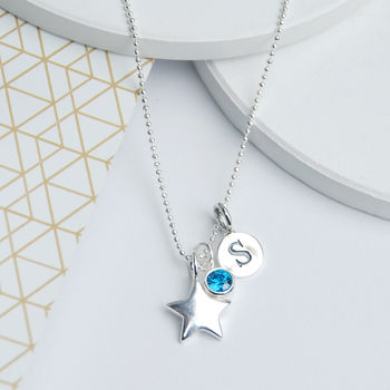 Girl's Personalised Silver Star Birthstone Necklace, 2 of 9