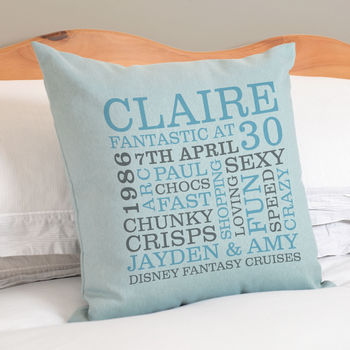 Personalised 30th Birthday Word Art Cushion, 3 of 8