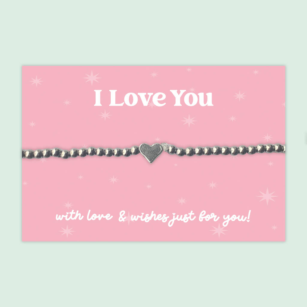 I Love You – Heart Charm Stretch Bracelet, Stainless Steel, 1 of 4