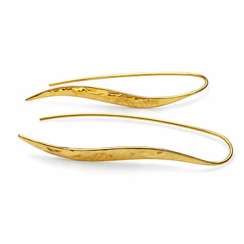 Hammered Gold Long Wave Sterling Silver Drop Earrings, 4 of 5