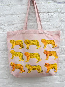 Pink And Yellow Tiger Canvas Shopper Bag, 5 of 6