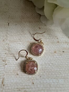 Pink Stone Square Dangle Earrings, 4 of 4