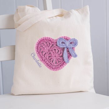 Personalised Pink Crochet Heart Bag, 2 of 3