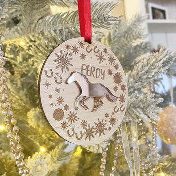 Snowflake Wreath Pet Horse Wood And Acrylic Decoration, 4 of 6