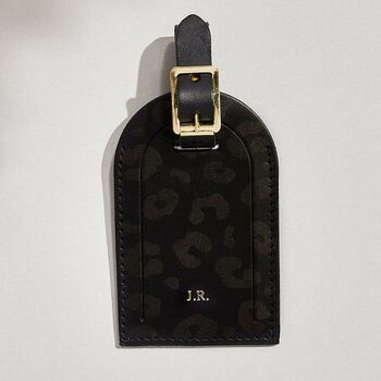 Personalised Black Leopard Leather Luggage Tag, 2 of 3