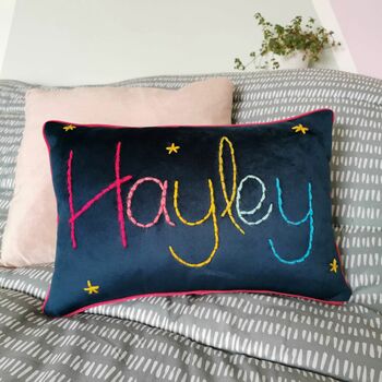 Rainbow Name Velvet Cushion, 2 of 5