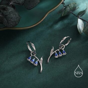 Sterling Silver Bluebell Flower Huggie Hoop Earrings With Enamel, 3 of 10