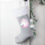Christmas Unicorn Luxury Silver Grey Stocking, thumbnail 1 of 4