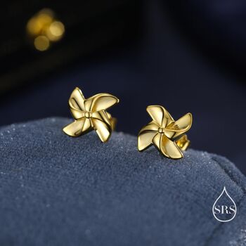 Sterling Silver Pinwheel Stud Earrings, 4 of 12