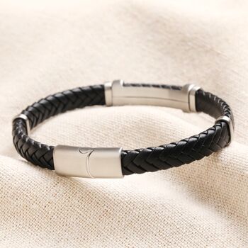 Personalised Stainless Steel Braided Leather Bracelet, 4 of 9