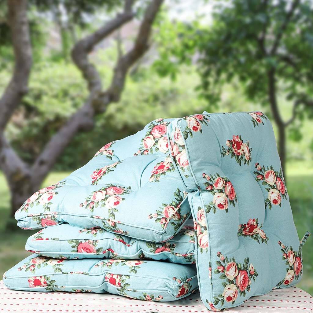 Luxury Blue Country Rose Summer Garden Chair Cushion By Dibor