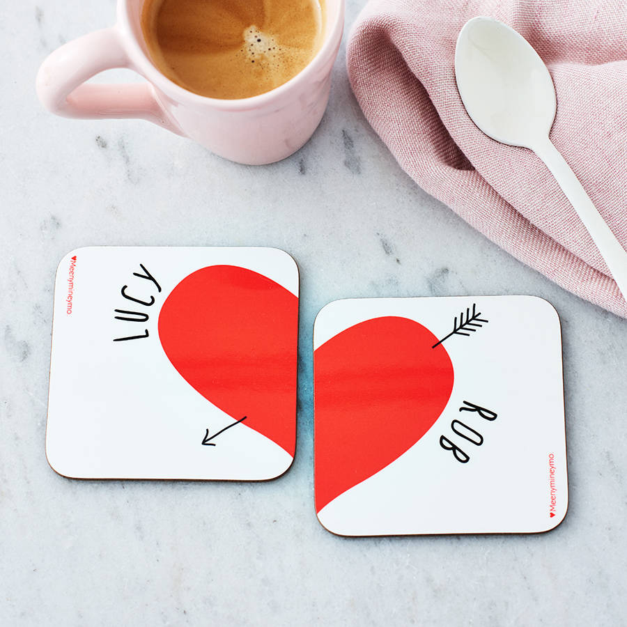 Personalised Love Heart Coasters Pair, 1 of 7