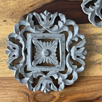 Mango Wood Carved Trivet Hot Food Surface Protector, 7 of 9