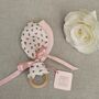 Fabric Bunny Ear Teething Ring, Pink Floral Baby Gift, thumbnail 6 of 12