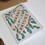 Luxury Linocut Mistletoe Christmas Art Card, thumbnail 6 of 7