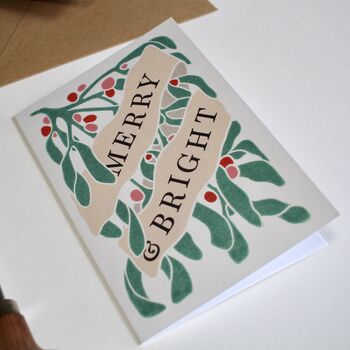 Luxury Linocut Mistletoe Christmas Art Card, 6 of 7