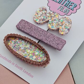 Pink Glitter Resin Hair Clips, 4 of 4