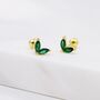 Emerald Green Cz Marquise Leaf Duo Barbell Earrings, thumbnail 3 of 11