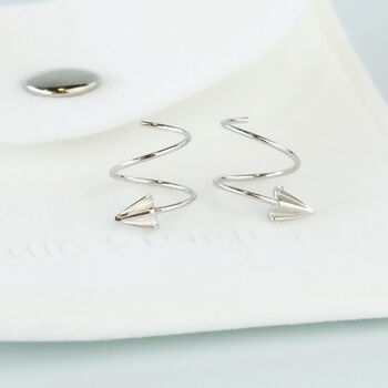 Sterling Silver Arrowhead Spiral Hoop Earrings, 4 of 5