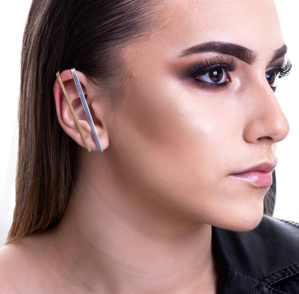 Silver And Gold Plated Bar Statement Ear Cuff Earring By Otis Jaxon