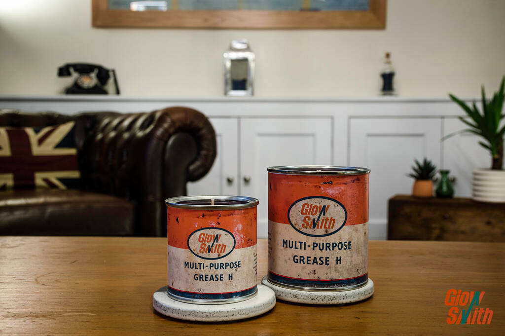 Vintage Grease Tin – Candle For Men | Mechanic Gifts | Man Cave Decor | Classic Car Guy Gift | Car Gifts | Wild Pomegranate, 1 of 7