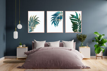 Metallic Green Tropical Gold Palm Leaf Wall Art Print, 2 of 6