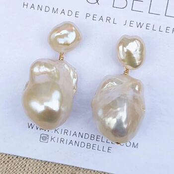 Nova Large Baroque Pearl Drop Earrings, 2 of 3