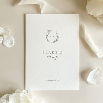 Luxury 'His Vows' Wedding Vows Card, Botanic Crest, Personalised, 8 of 11
