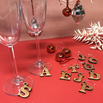 Alphabet Five Christmas Party Wine Glass Charms, 2 of 9