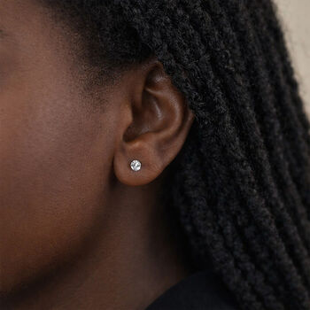 Sterling Silver April Cubic Zirconia Birthstone Micro Stud Earrings – 4mm, 2 of 11