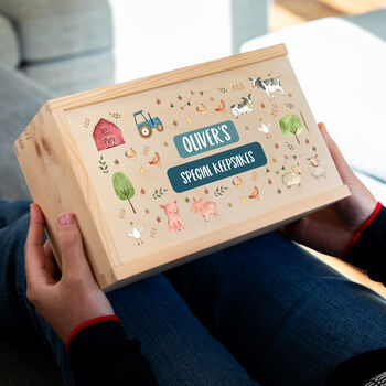 Personalised Farm Animals Keepsake Box With Sliding Lid, 4 of 5