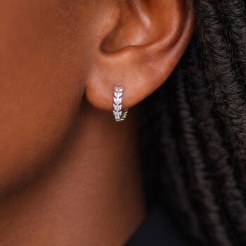 Sterling Silver Laurel Leaf Vine Huggie Hoop Earrings – 10mm, 4 of 6