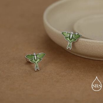 Lunar Moth Enamel Screw Back Earrings In Sterling Silver, 7 of 12