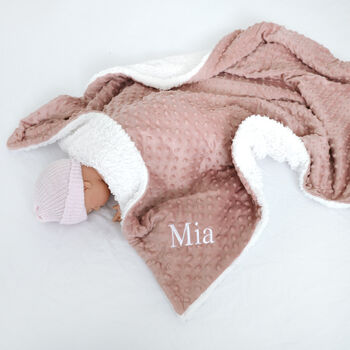 Personalised Rose Gold Bobble Sherpa Baby Blanket, 4 of 8