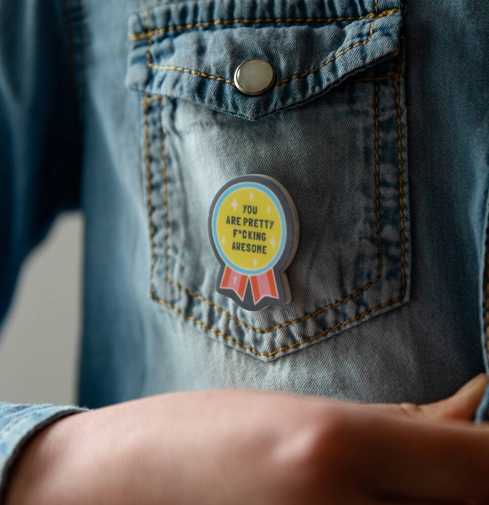 You Are Awesome Blue And Yellow Rosette Affirmation Pin By The Gifting Knot