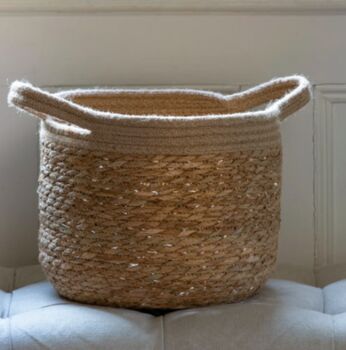 Neutral Round Basket With Jute Handles, 2 of 3