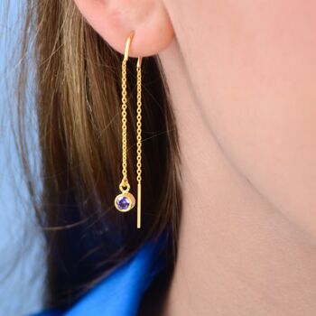 Personalised Gold Vermeil Birthstone Threader Earrings, 2 of 6